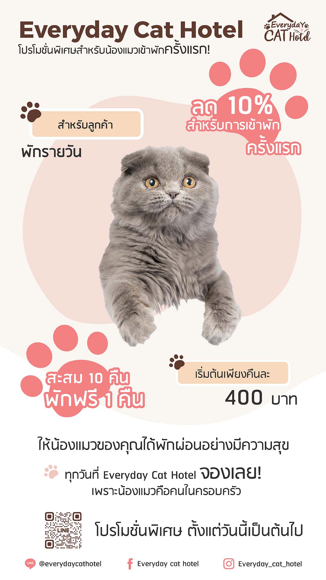 โปรโมชั่นสะสมแต้ม 10คืนฟรี1คืน+น้องแมวพักครั้งแรกลด10%